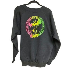 Vintage Moose Country‎ Waterski Camp Montana Sweatshirt Black Size XL